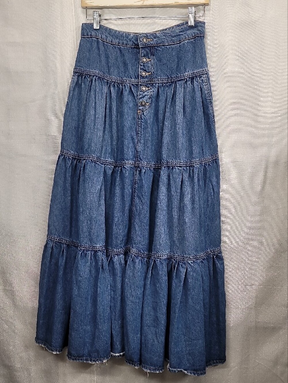 We the Free Dreamweaver Tiered Denim Maxi Skirt Size Xs - Picture 3 of 14